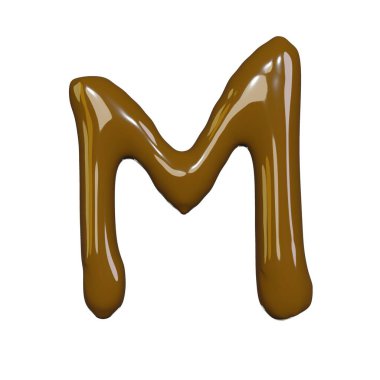 Gurme ambalaj tasarımı için çikolatalı sıvı alfabe yazı tipi üzerine izole edilmiş 3d görüntüleme