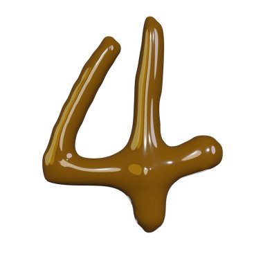 Gurme ambalaj tasarımı için çikolata likit sayı yazı tipi üzerine izole edilmiş 3d görüntüleme