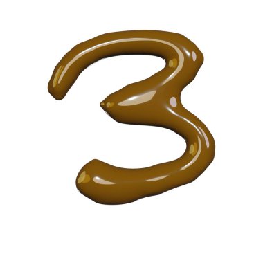 Gurme ambalaj tasarımı için çikolata likit sayı yazı tipi üzerine izole edilmiş 3d görüntüleme