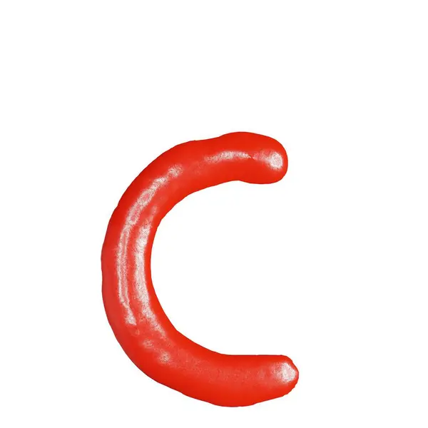 在白色番茄酱字母表上为食物或餐厅厨房概念绘制3D孤立视图 图库图片