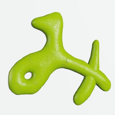 İzole edilmiş wasabi hiragana karakterleri veya beyaz arkaplandaki harflerin 3D canlandırması