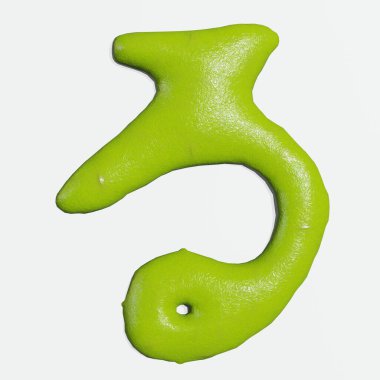 İzole edilmiş wasabi hiragana karakterleri veya beyaz arkaplandaki harflerin 3D canlandırması