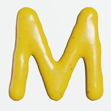 3D hardal sosu alfabesi ya da yemek ya da restoran mutfağı konsepti harfleri.