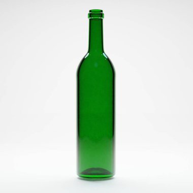 Üç boyutlu boş yeşil şarap şişesi izole edilmiş stüdyo beyaz arka planda.