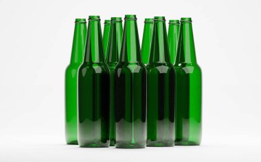 Sanayi veya geri dönüşüm konsepti için 3D boş şarap birası veya likör şişesi hazırlama