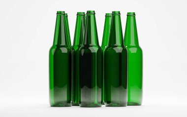 Sanayi veya geri dönüşüm konsepti için 3D boş şarap birası veya likör şişesi hazırlama