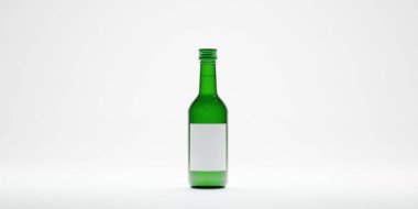 İzole edilmiş 3D Stüdyo Kore soju şişesi alkollü içecek. 