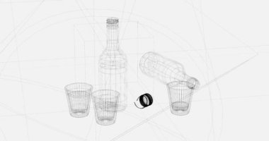 Sanal gerçeklik ya da yapay zeka kavramı için 3 boyutlu Kore soju ya da bira şişesi alkollü içecek.