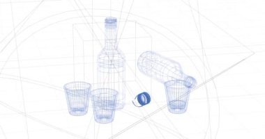 Sanal gerçeklik ya da yapay zeka kavramı için 3 boyutlu Kore soju ya da bira şişesi alkollü içecek.