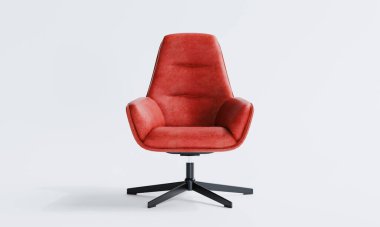 Beyaz arka planda 3 boyutlu izole edilmiş döner deri sandalye.