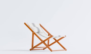 Üç boyutlu izole güverte sandalyesi ya da plaj ya da açık hava için katlanabilir güneşlik. 