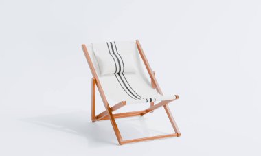 Üç boyutlu izole güverte sandalyesi ya da plaj ya da açık hava için katlanabilir güneşlik. 