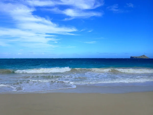 Colo Onda Suave Waimanalo Beach Olhando Para Ilha Coelho Bom — Fotografia de Stock