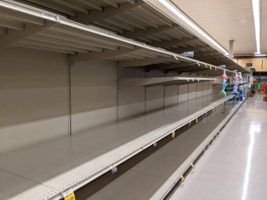 Honolulu - 12 Mart 2020 Salgın Panik, Safeway mağazasındaki Boş Tuvalet Kağıdı Rafları