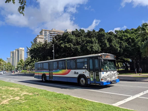 Honolulu March 2021 Bus Drives Zoo Waikiki Bus Public Transportation — Stock Photo, Image