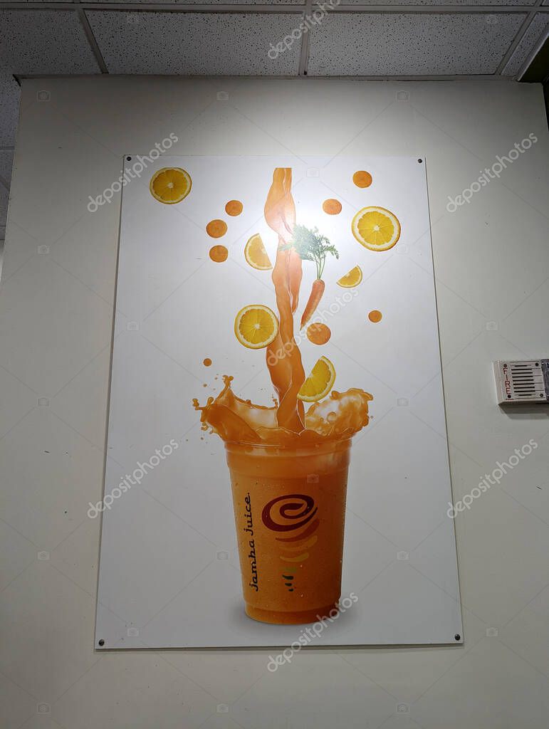 Honolulu - March 11, 2022:  Get ready to refresh and revitalize with the delicious drinks from Jamba Juice! This poster inside the Jamba store at Kahala Mall in Honolulu showcases one of their signature drinks, guaranteed to quench your thirst and ta