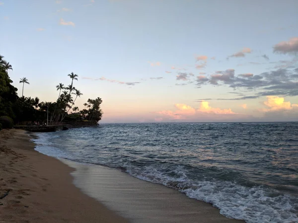 Eine Ruhige Szene Des Makalei Strandes Der Abenddämmerung Mit Sanften — Stockfoto