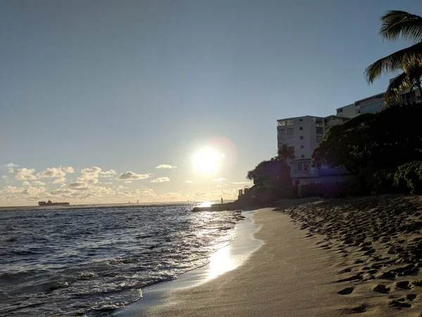Impresionante Puesta Sol Sobre Océano Playa Makalei Con Olas Napakaa — Foto de Stock
