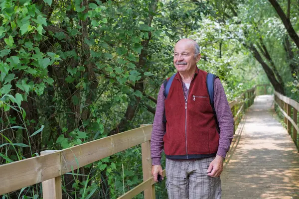 Portekiz 'de Eko-Patikada Yürüyen Yaşlı Avrupalı Adam. Yüksek kalite fotoğraf