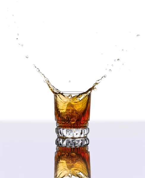 Glass Whiskey Ice White Background — Stock Photo, Image