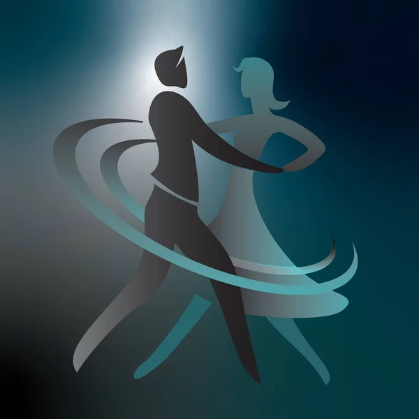 Junges Paar Standardtänzer Stilisierte Zeichnung Mit Silhouetten Tanzender Paare Vektor — Stockvektor
