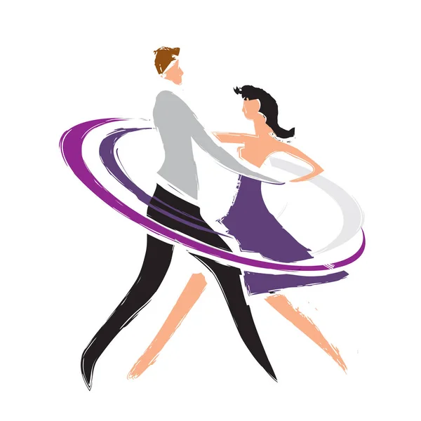 Ballroom Dansare Par Stiliserad Teckning Med Silhuetter Dansande Par Imitation — Stock vektor