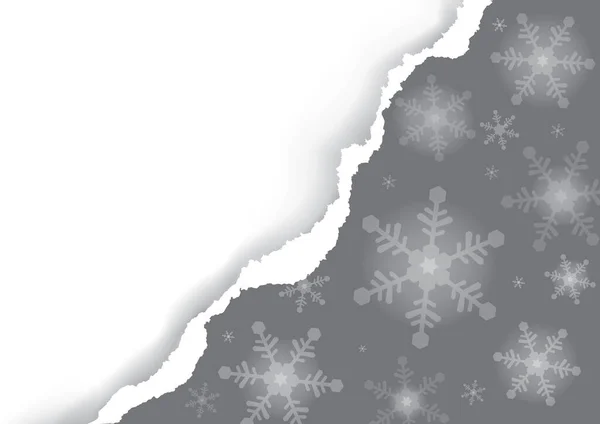 Vánoční Roztrhaný Papír Šedé Pozadí Sněhovými Vločkami Ilustrace Vánoční Papír — Stockový vektor