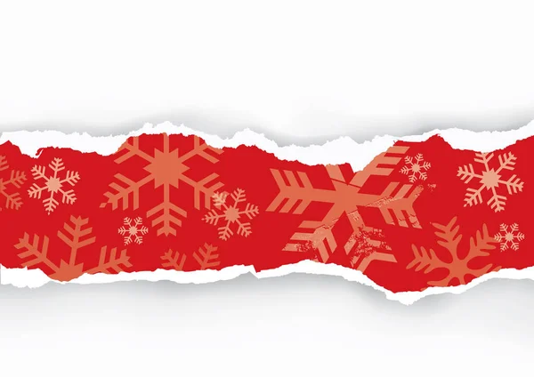 Kerst Gescheurd Papier Streep Met Sneeuwvlokken Illustratie Van Kerst Rood — Stockvector