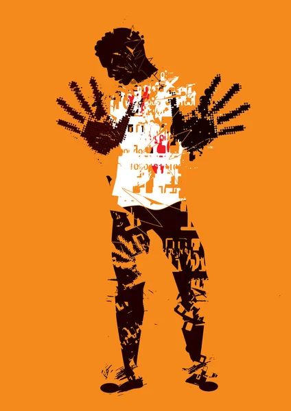 Kétségbeesett Fekete Fiatalember Erőszak Rasszizmus Áldozata Illusztrációja Stilizált Férfi Grunge — Stock Vector