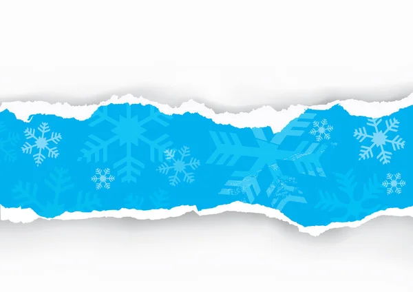 Weihnachten Zerrissenen Papierstreifen Mit Schneeflocken Illustration Von Weihnachten Blauen Papierhintergrund — Stockvektor