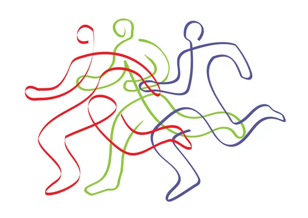 Бігові Перегони Марафон Біг Лінійне Мистецтво Стилізовано Стилізована Ілюстрація Трьох — стоковий вектор