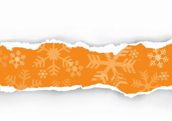 Рождественская Порванная Бумажная Полоса Снежинками Иллюстрация Рождественского Оранжевого Бумажного Фона — стоковый вектор