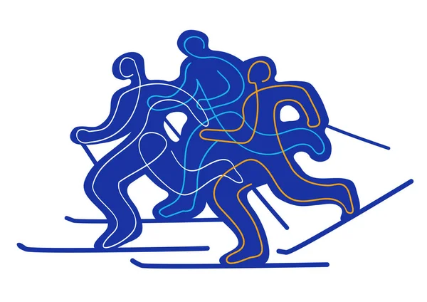 Лыжные Гонки Горнолыжный Альп Соревнования Люстрация Участников Лыжных Гонок Белом — стоковый вектор