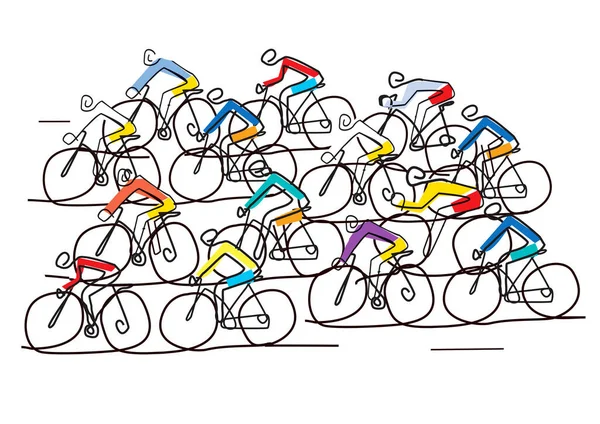 Cyklisté Peloton Cyklistický Závod Line Art Stylizovaný Ilustrace Skupiny Cyklistů — Stockový vektor
