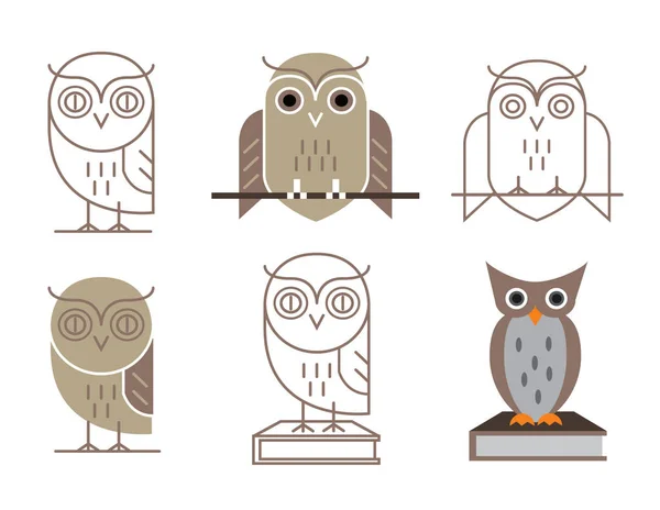 Owl Icons Symbol Wisdom Stylized Illustration Sex Colorful Owls Book — Stock Vector