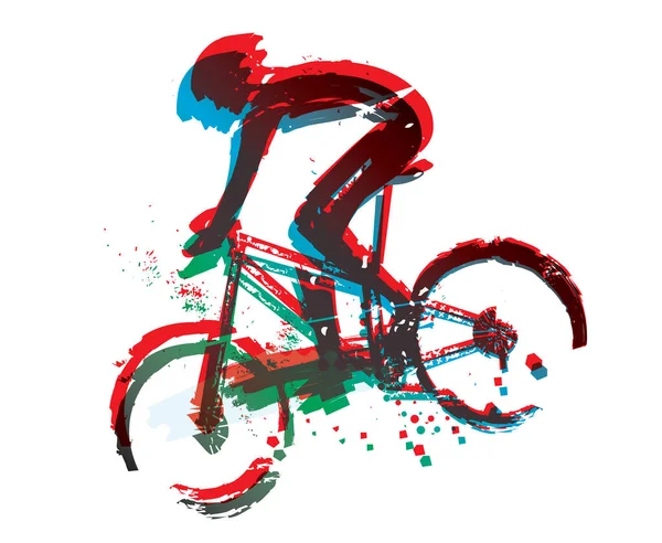Mountainbiker Full Fart Racer Expressive Stiliserade Färgglada Illustration Mountainbike Cyklist — Stock vektor