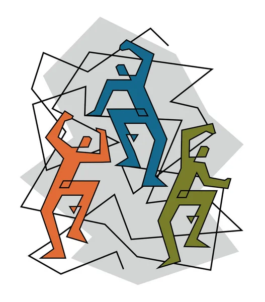 Три Альпиниста Скале Геометрическая Стилизованная Иллюстрация Альпинизма Изолированный Белом Фоне — стоковый вектор