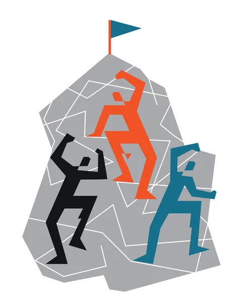 Trois Grimpeurs Sur Mur Roche Géométrique Stylisé Illustration Activité Alpinisme — Image vectorielle