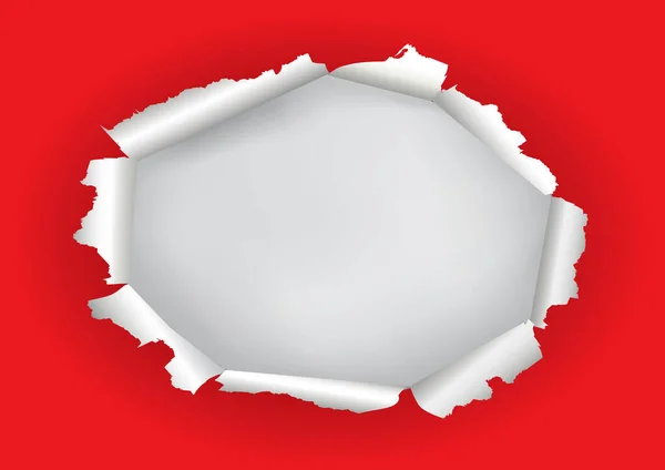 赤い破れた紙 楕円形の穴 バナーテンプレート 画像やテキストのための白い場所と赤の引裂かれた紙のイラスト ベクトル利用可能 — ストックベクタ