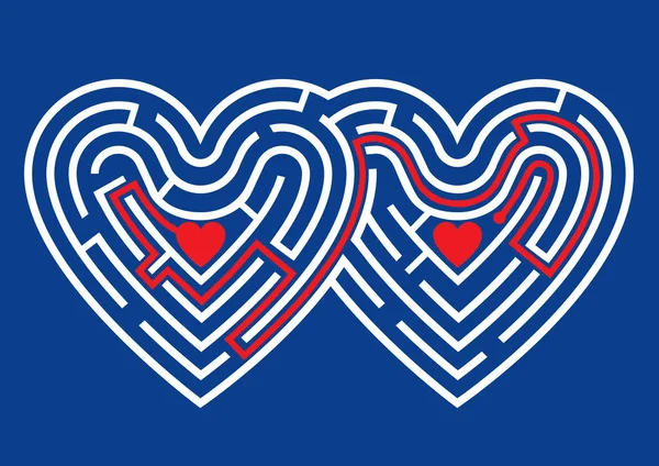 Två Hjärtan Labyrint Sökandet Efter Kärlek Den Labyrint Form Två — Stock vektor