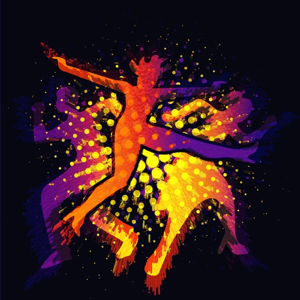 现代舞 年轻人在迪斯科俱乐部跳舞 在黑暗的背景上 舞蹈人风格的生动生动的图画 — 图库照片