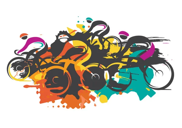 Fietswedstrijd Expressief Gestileerd Kleurrijke Illustratie Van Wielrenners Volle Snelheid Imitatie — Stockvector