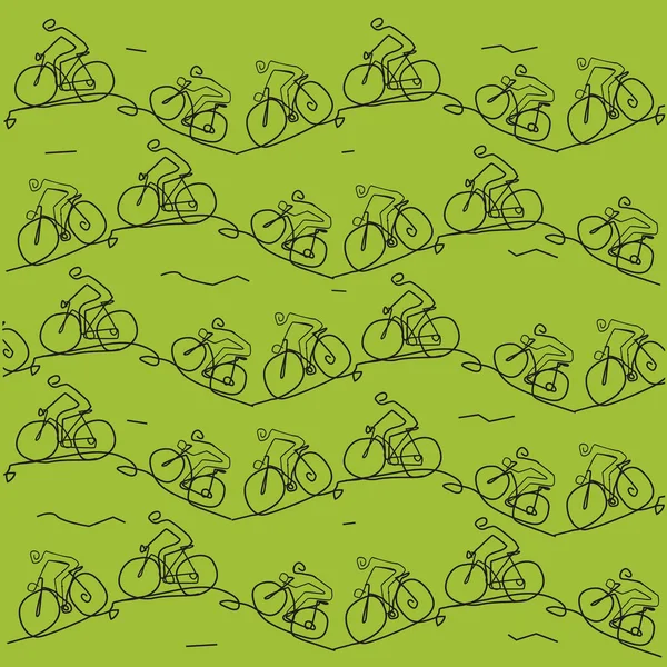 Mountainbike Cyklister Linje Konst Stiliserade Rolig Dekoration Bakgrund Illustration Mountainbike — Stock vektor