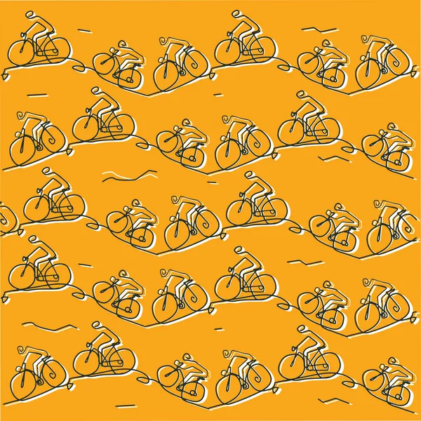 Mountainbikers Line Art Gestileerd Grappige Decoratice Achtergrond Illustratie Van Mountainbike — Stockvector