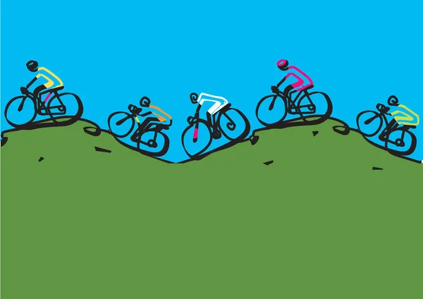 Vtt Cyclo Cross Cyclotourisme Illustration Motards Sur Les Collines Dessin — Image vectorielle