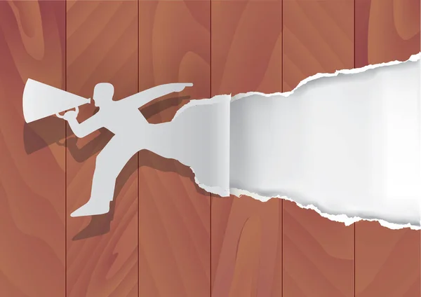 Homem Promoção Com Estrutura Madeira Modelo Banner Ilustração Papel Silhueta —  Vetores de Stock