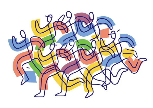 Τρέξιμο Αγώνα Μαραθώνιος Τρέξιμο Γραμμή Τέχνη Στυλιζαρισμένο Στυλιζαρισμένη Απεικόνιση Ομάδας — Διανυσματικό Αρχείο