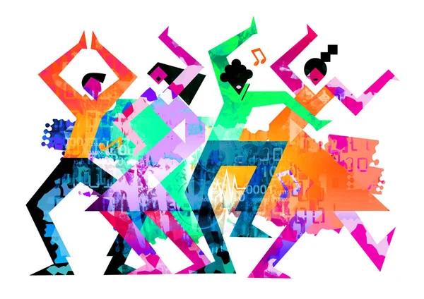 Two Dancing Couples Wild Crazy Dance Party Cartoon Abstract Stylized — Stock Photo, Image