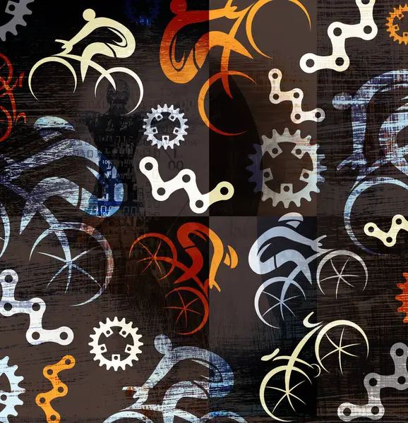 Renkli Bisiklet Arka Planı Süslü Grunge Arka Planı Bisiklet Simgeleriyle — Stok fotoğraf