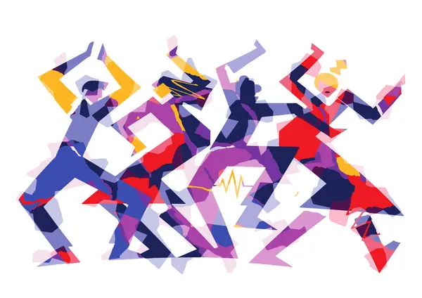 Молоді Партійні Люди Диско Танці Сучасні Танці Виразна Сучасна Ілюстрація — стоковий вектор